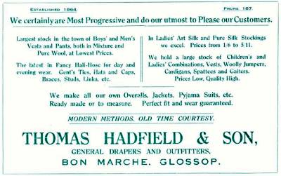 Thomas Hadfield's advertisement in Mount Pleasant bazaar programme 1926