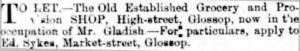 Edward Sykes' advertisement in the Glossop Record, 22 October 1870
