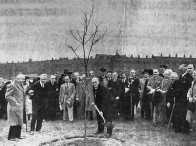 Alderman Platt performing the tree planting ceremony in Bankswood, Hadfield