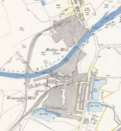 Map of the site of Bridge and Waterside mills about 1899