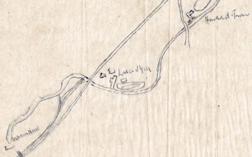 Sketch map showing the relative positions of Wren Nest, Lower and Howardtown Mills about 1815