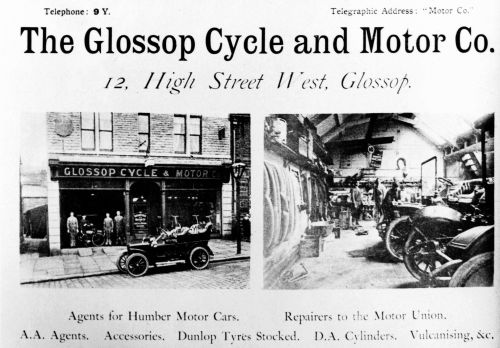 Advertisement for Glossop Cycle & Motor Co. ca 1910